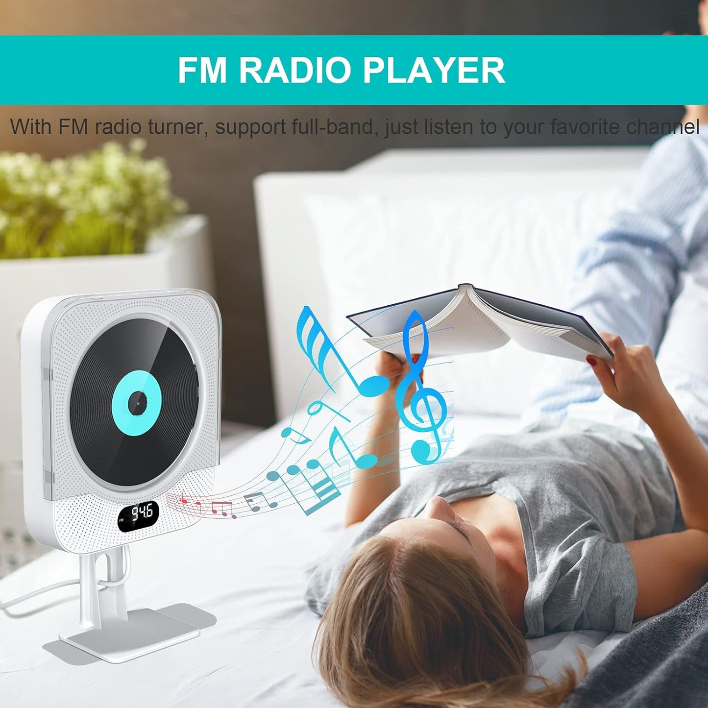 Gueray CD Player Wall Mount Bluetooth Speaker Remote Control Supports FM Radio