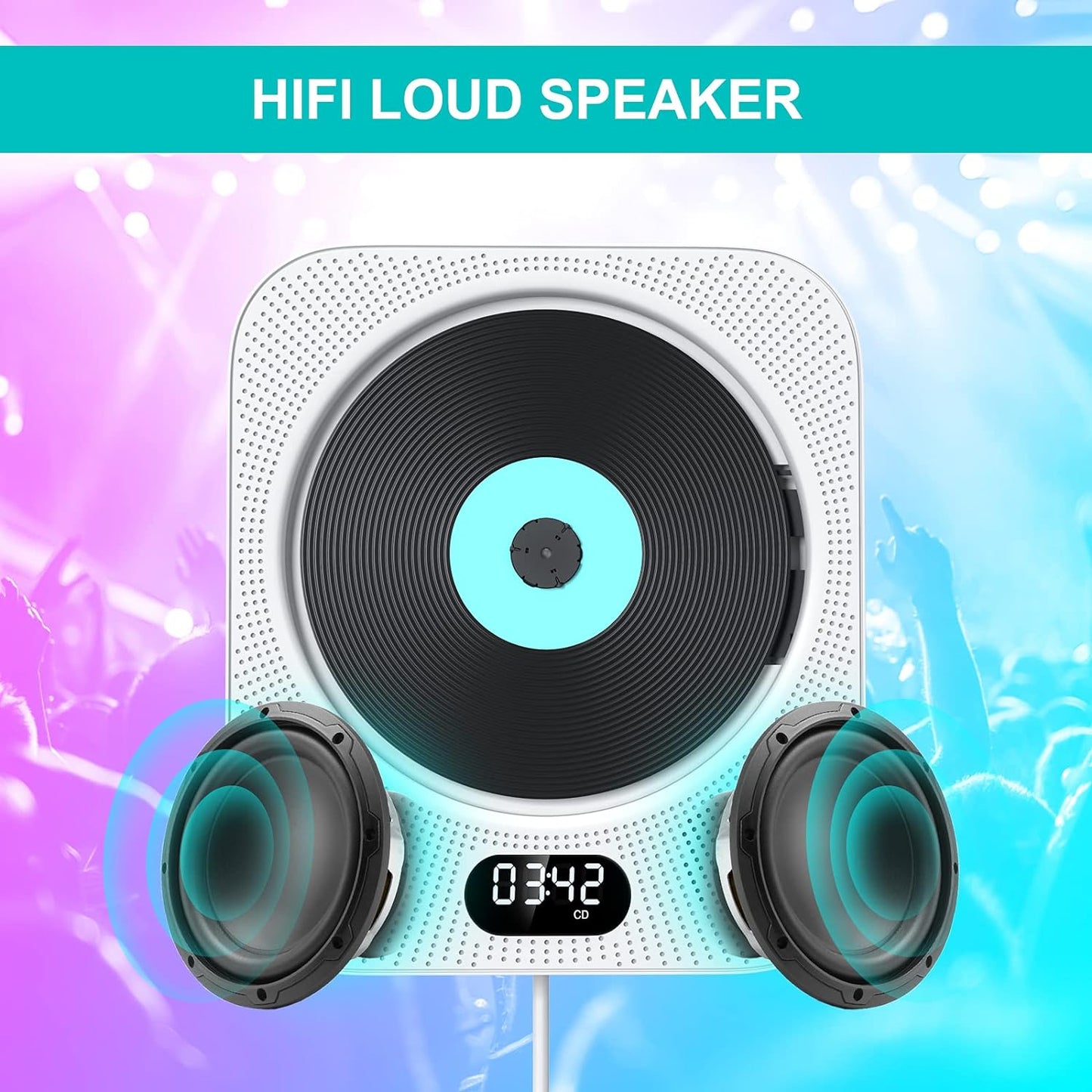 Gueray CD Player Wall Mount Bluetooth Speaker Remote Control Supports FM Radio