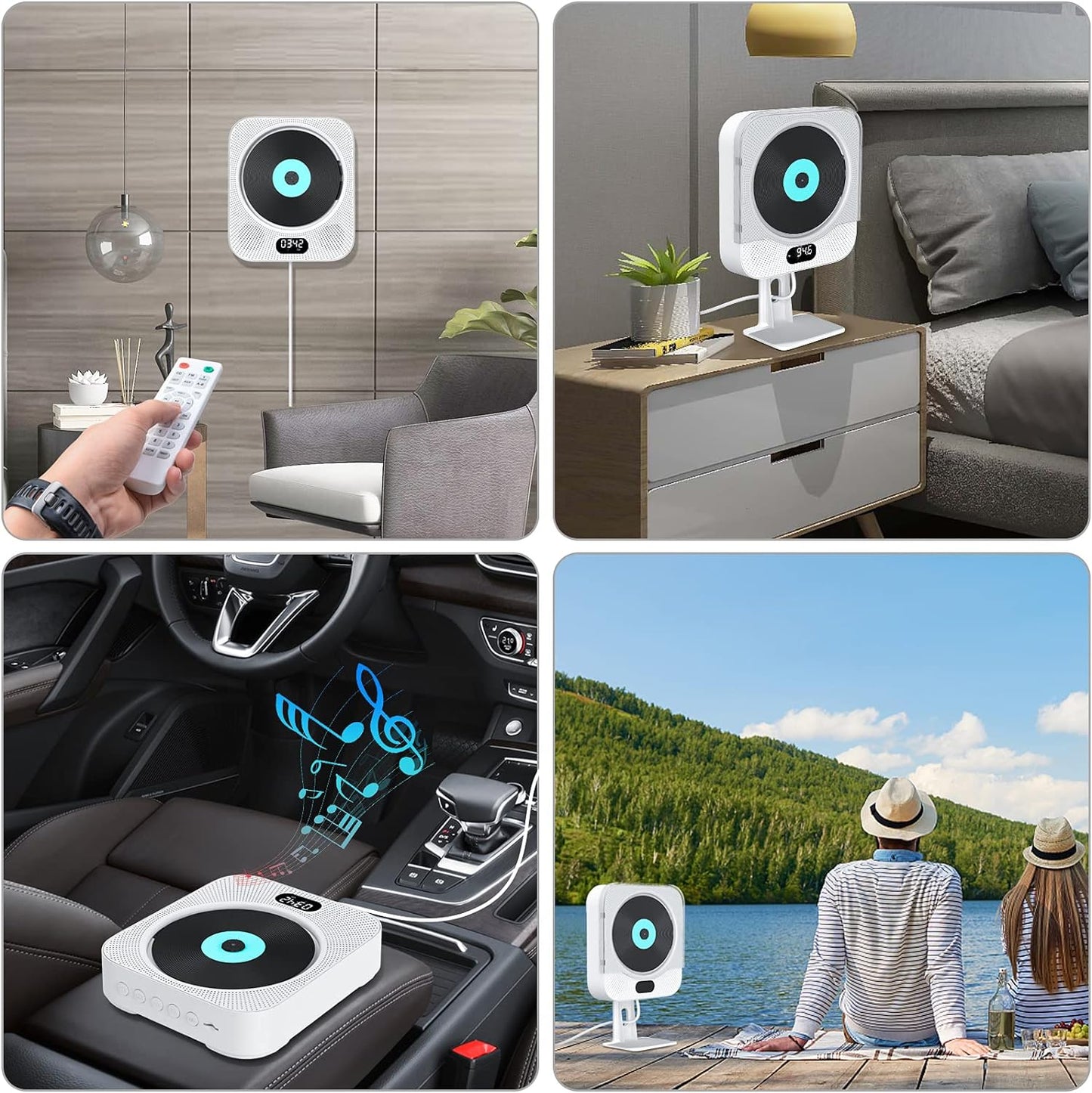 Gueray CD Player Wall Mount Bluetooth Speaker Remote Control Supports FM Radio