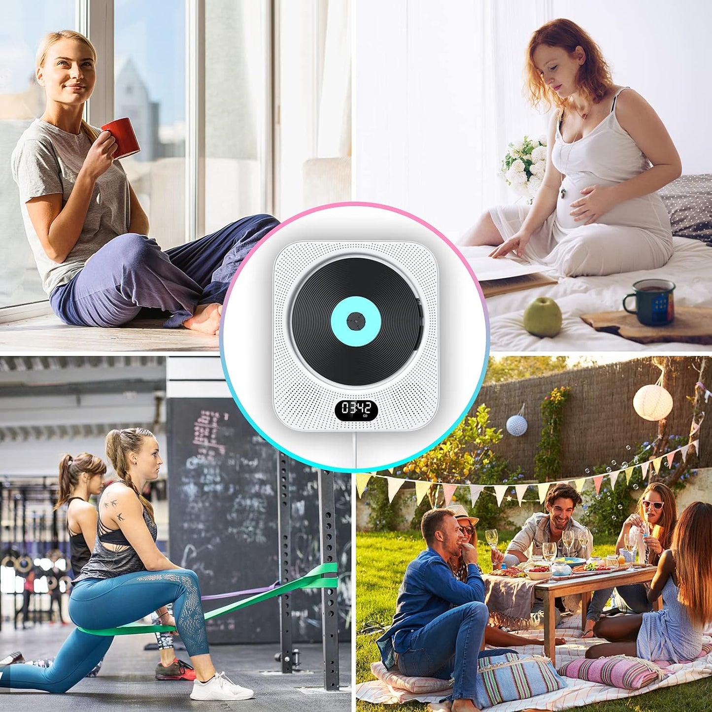 Gueray CD Player Wall Mount Bluetooth Speaker Remote Control Supports FM Radio