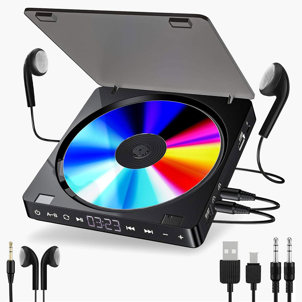 Gueray Portable CD Player with 1200mAh Battery & Dual 3.5mm Headphone Jacks