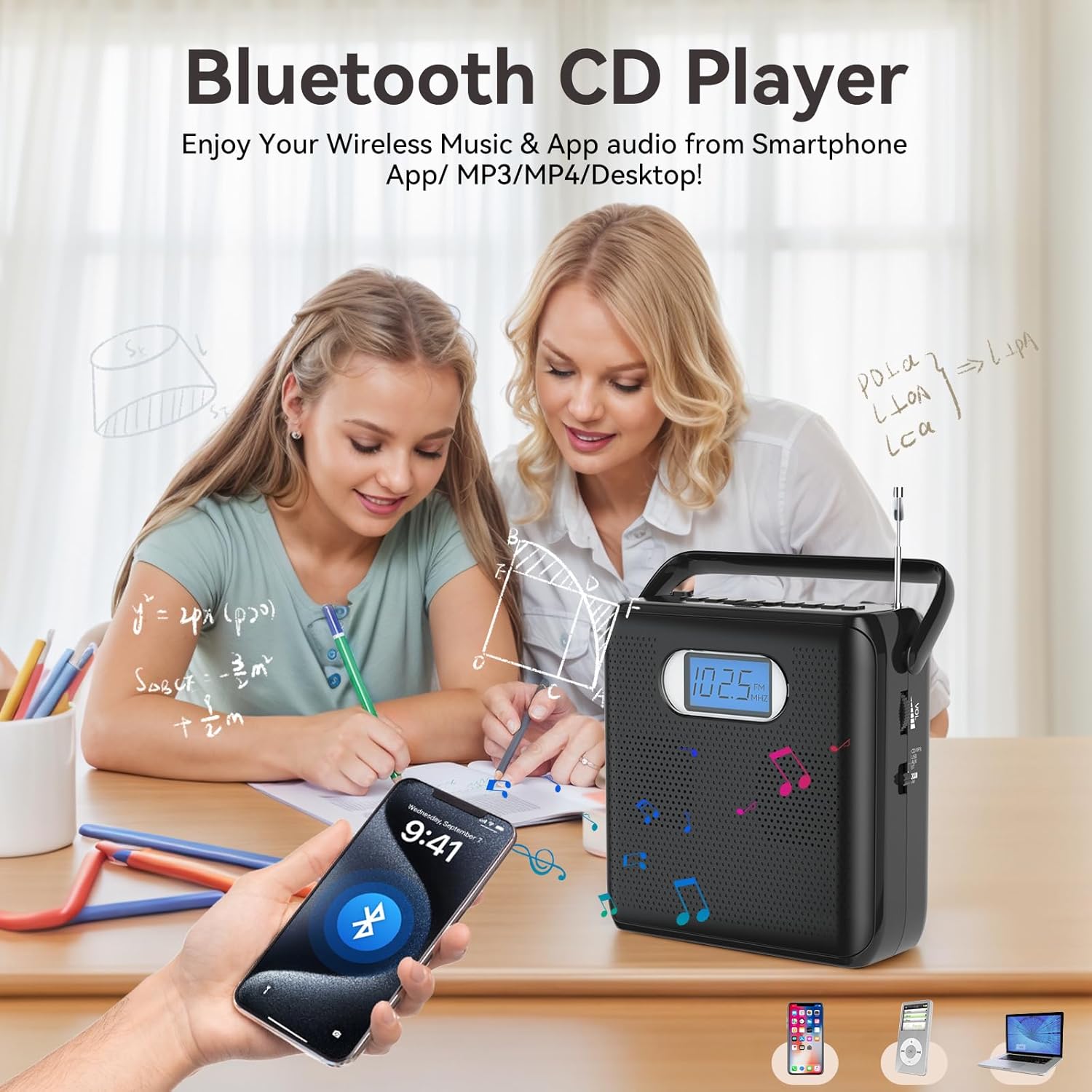 All in One Portable CD Player with FM Radio and USB Playback - GuerayAll in One Portable CD Player with FM Radio and USB Playback