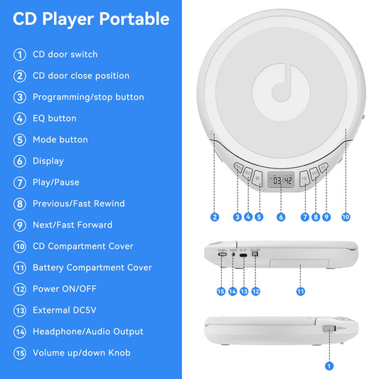 Gueray H01 Portable CD High Quality Sound Player with Free Earphones - GuerayGueray H01 Portable CD High Quality Sound Player with Free Earphones