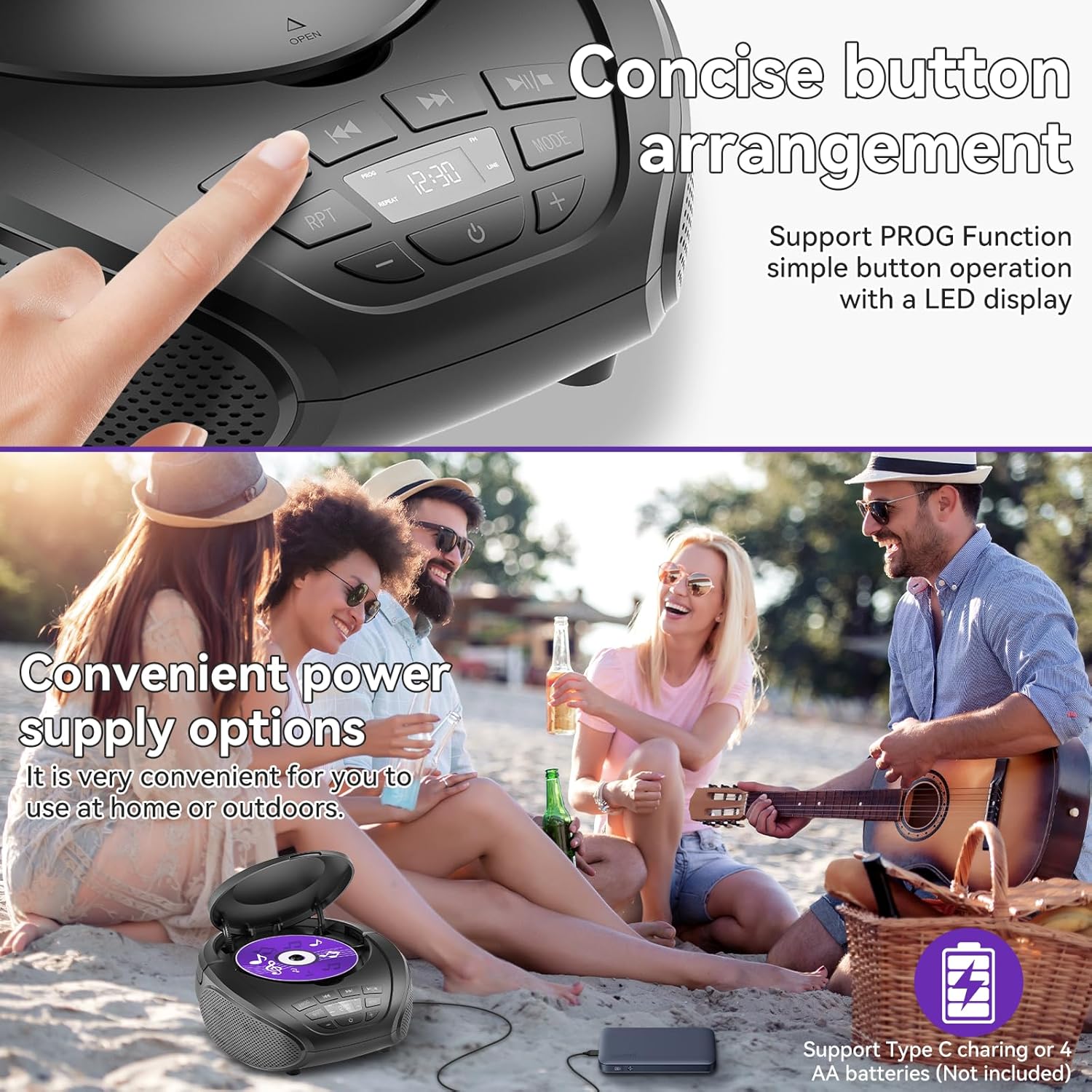 Gueray Portable CD Player Boombox with FM Radio & AUX/USB - GuerayGueray Portable CD Player Boombox with FM Radio & AUX/USB