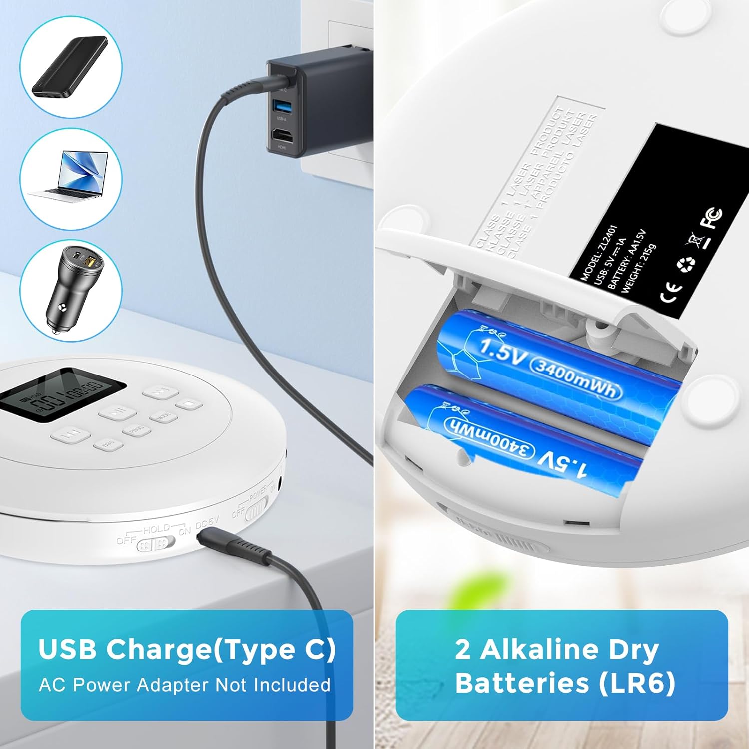 Gueray Portable CD Player Personal with Headphones White - GuerayGueray Portable CD Player Personal with Headphones White