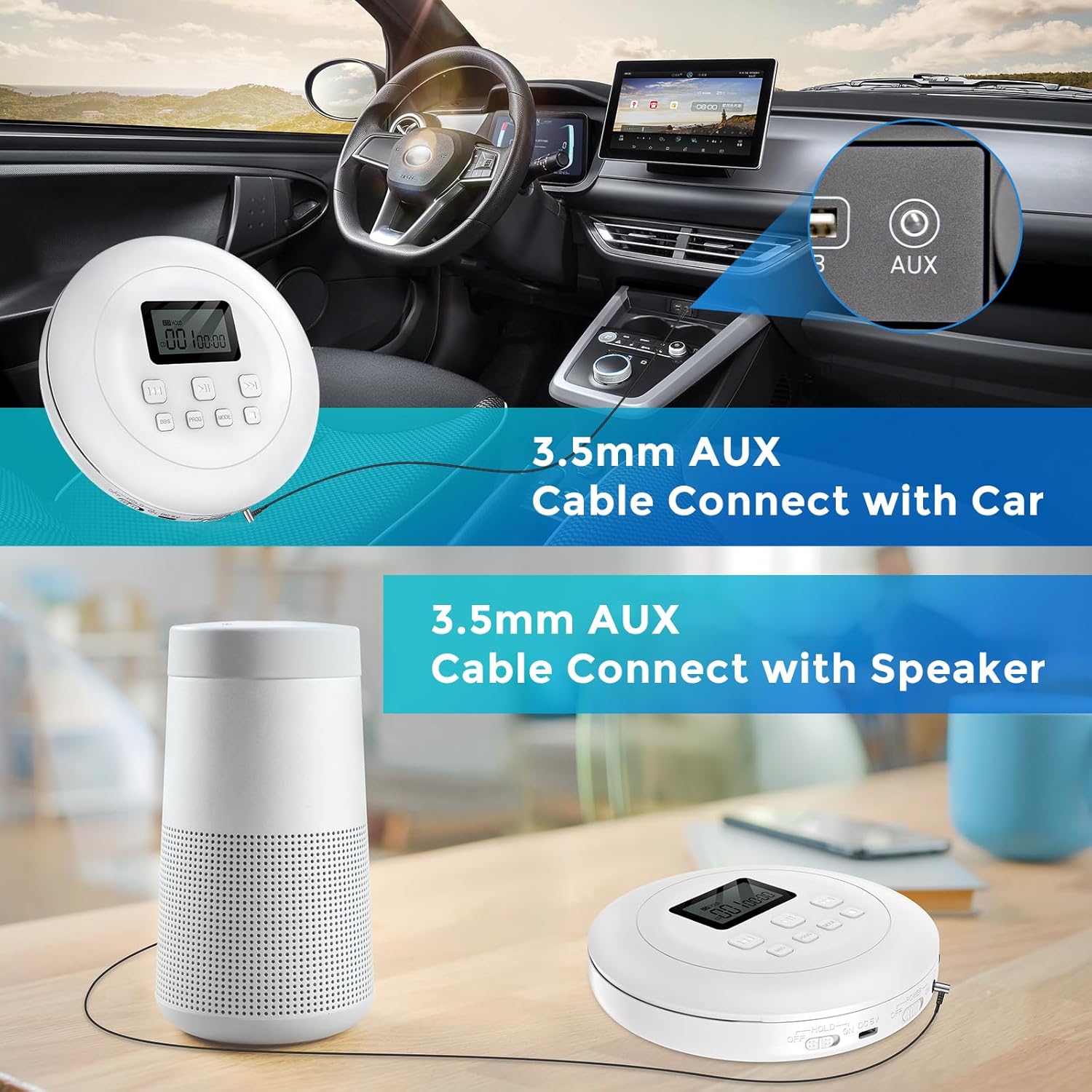 Gueray Portable CD Player Personal with Headphones White - GuerayGueray Portable CD Player Personal with Headphones White