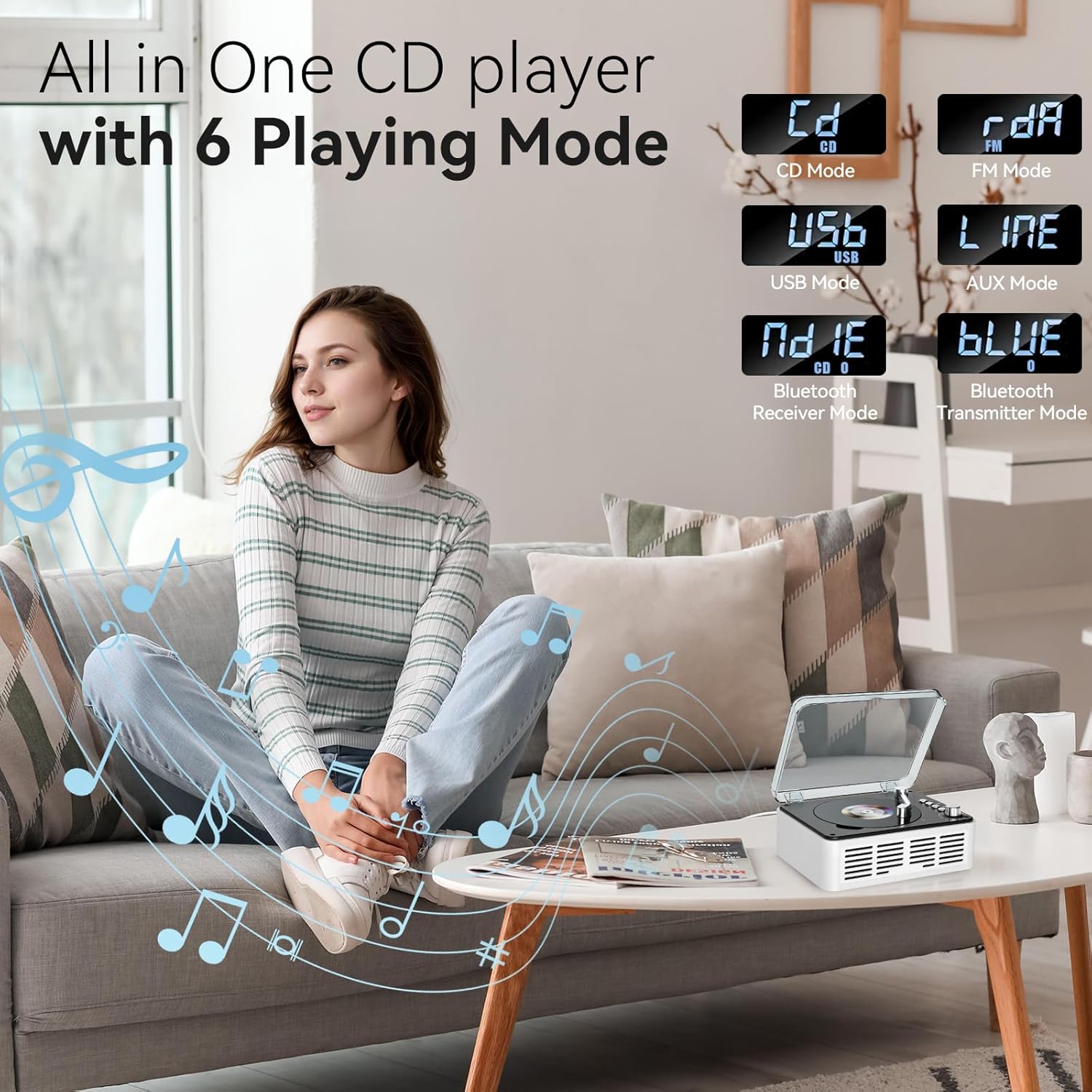 Gueray White CD Player – Bluetooth, Hi - Fi Stereo & FM Radio - GuerayGueray White CD Player – Bluetooth, Hi - Fi Stereo & FM Radio