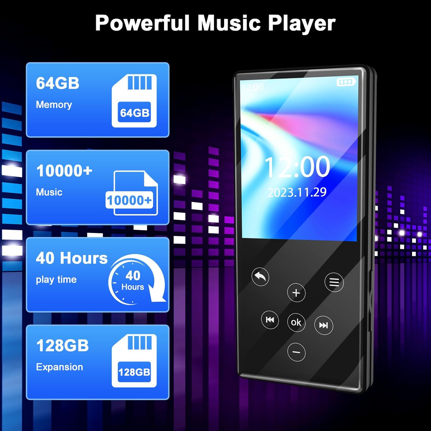 MP3 Player Bluetooth with FM Radio Recorder 64GB (M3) - GuerayMP3 Player Bluetooth with FM Radio Recorder 64GB (M3)