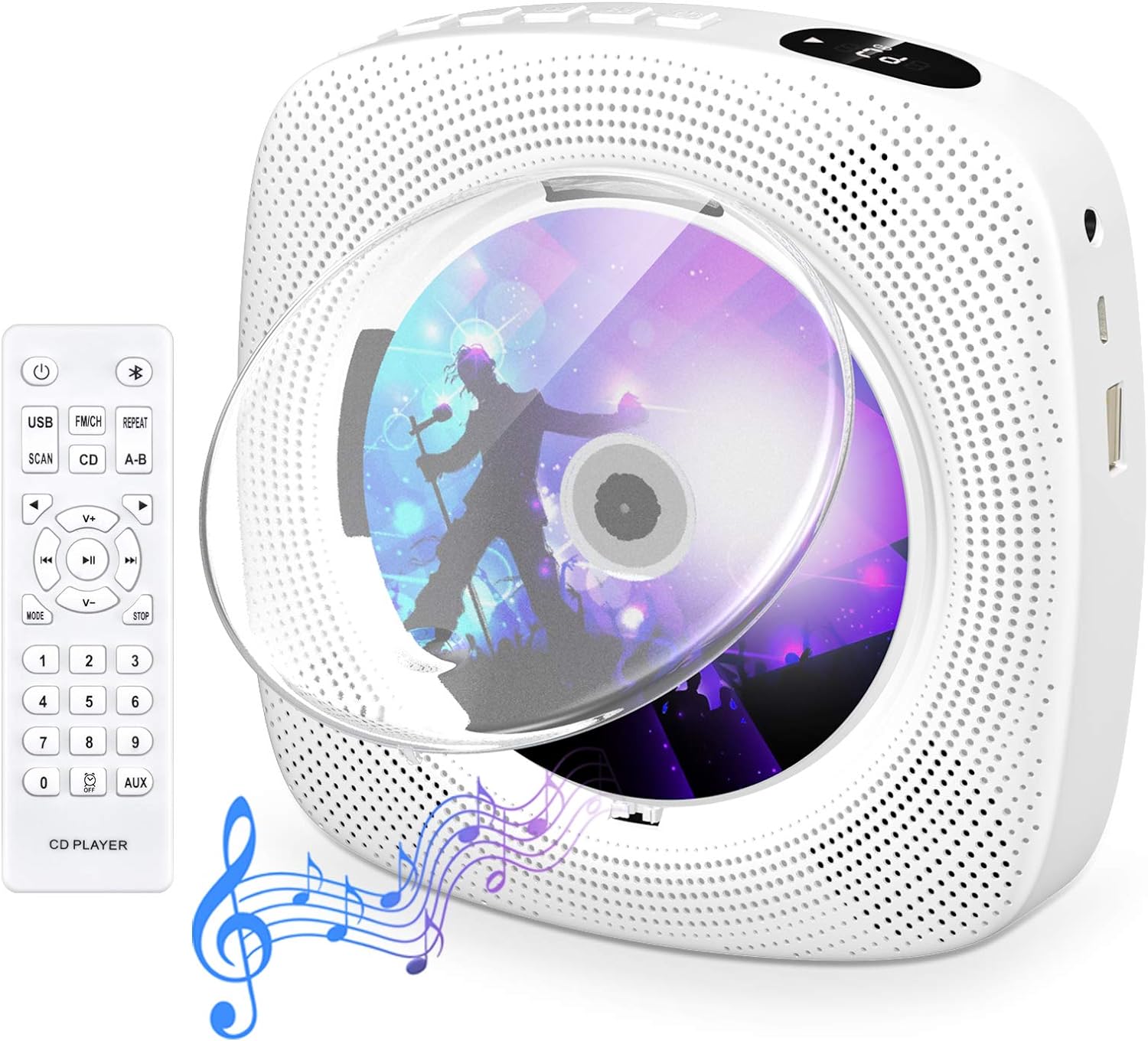 Gueray CD LCD Display Wall Mounted Built-in HiFi Speaker Bluetooth Player