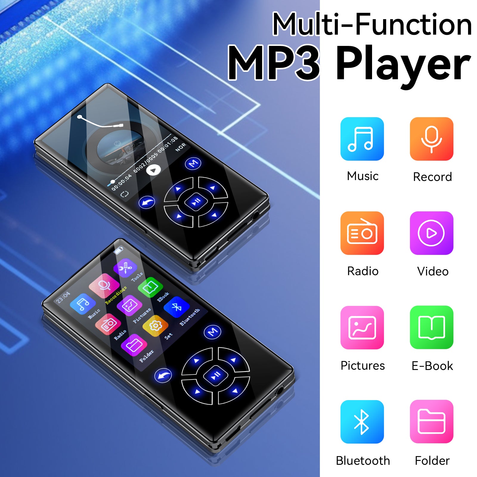 Gueray Bluetooth MP3 Player, Lossless Sound Quality, FM Radio & Video Playback Support（P3）