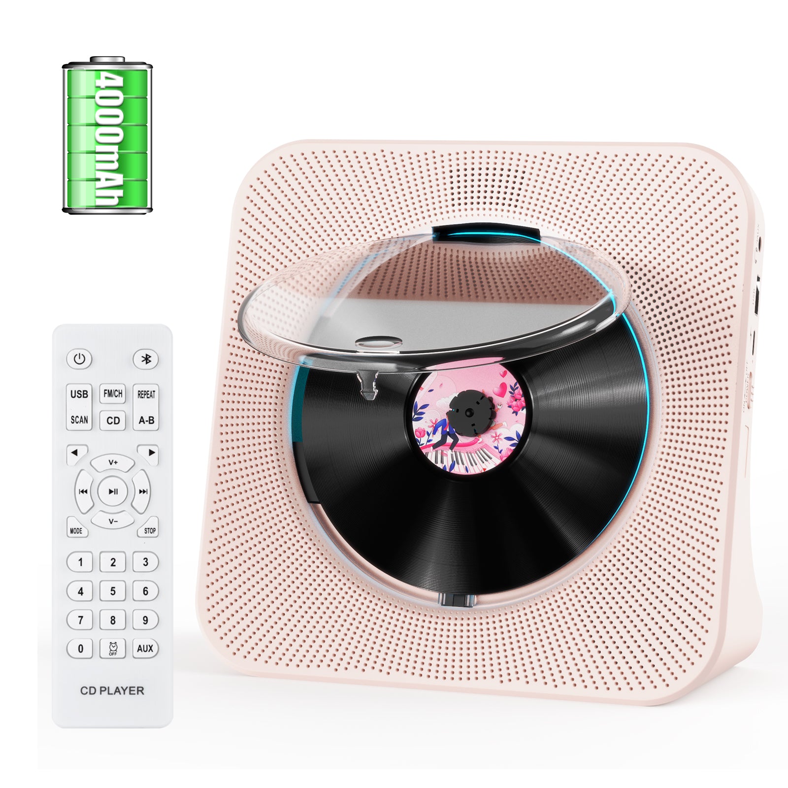 Gueray CD Player Portable Bluetooth Desktop 4000mAh Rechargeable Black