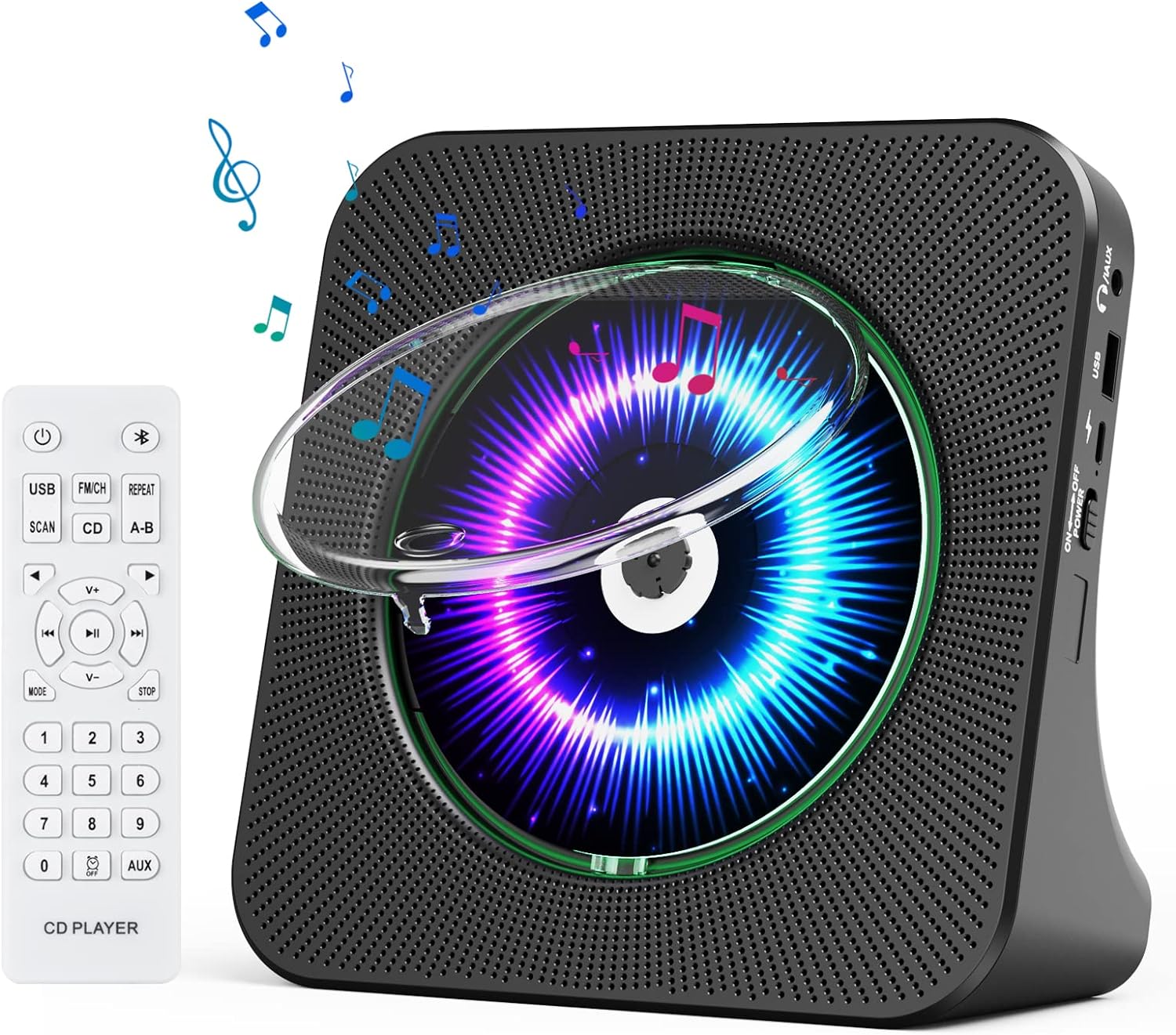 Gueray CD Player Portable Bluetooth Desktop 4000mAh Rechargeable Black