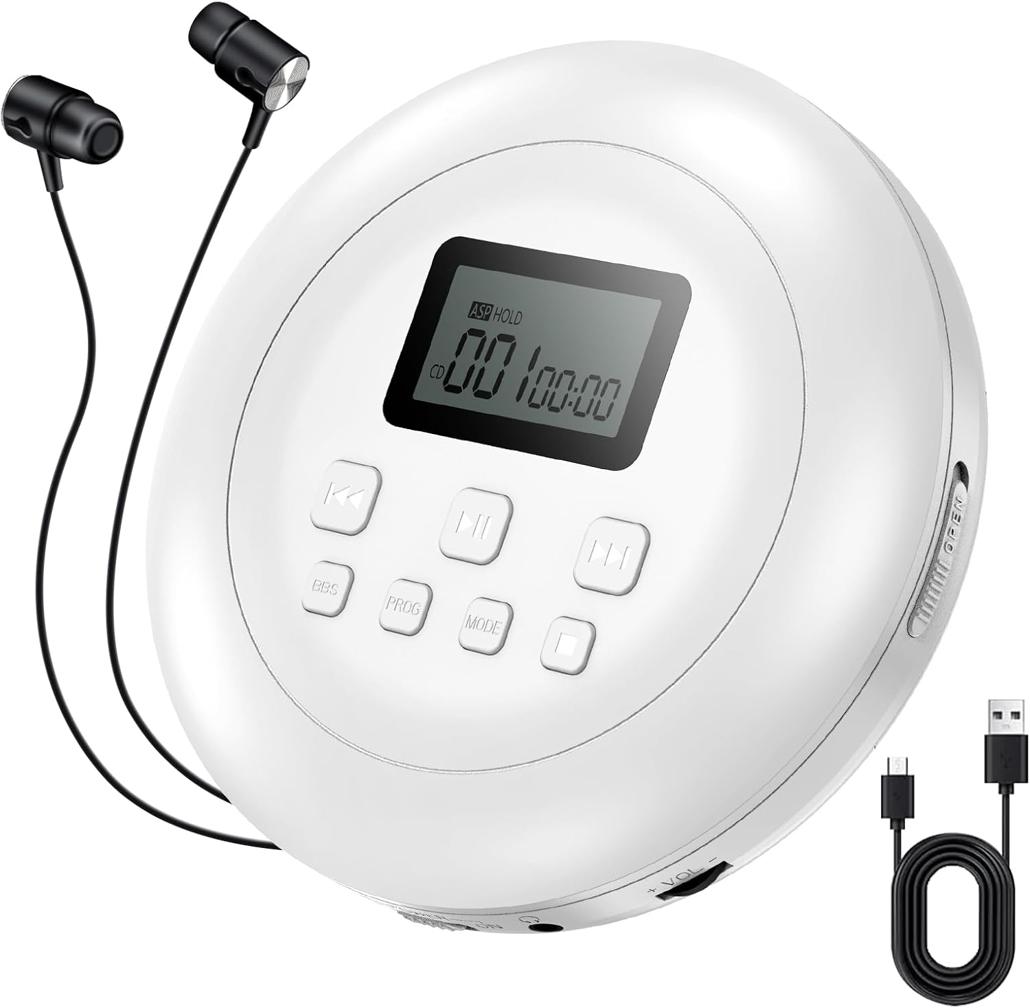 Gueray Portable CD Player Personal with Headphones White