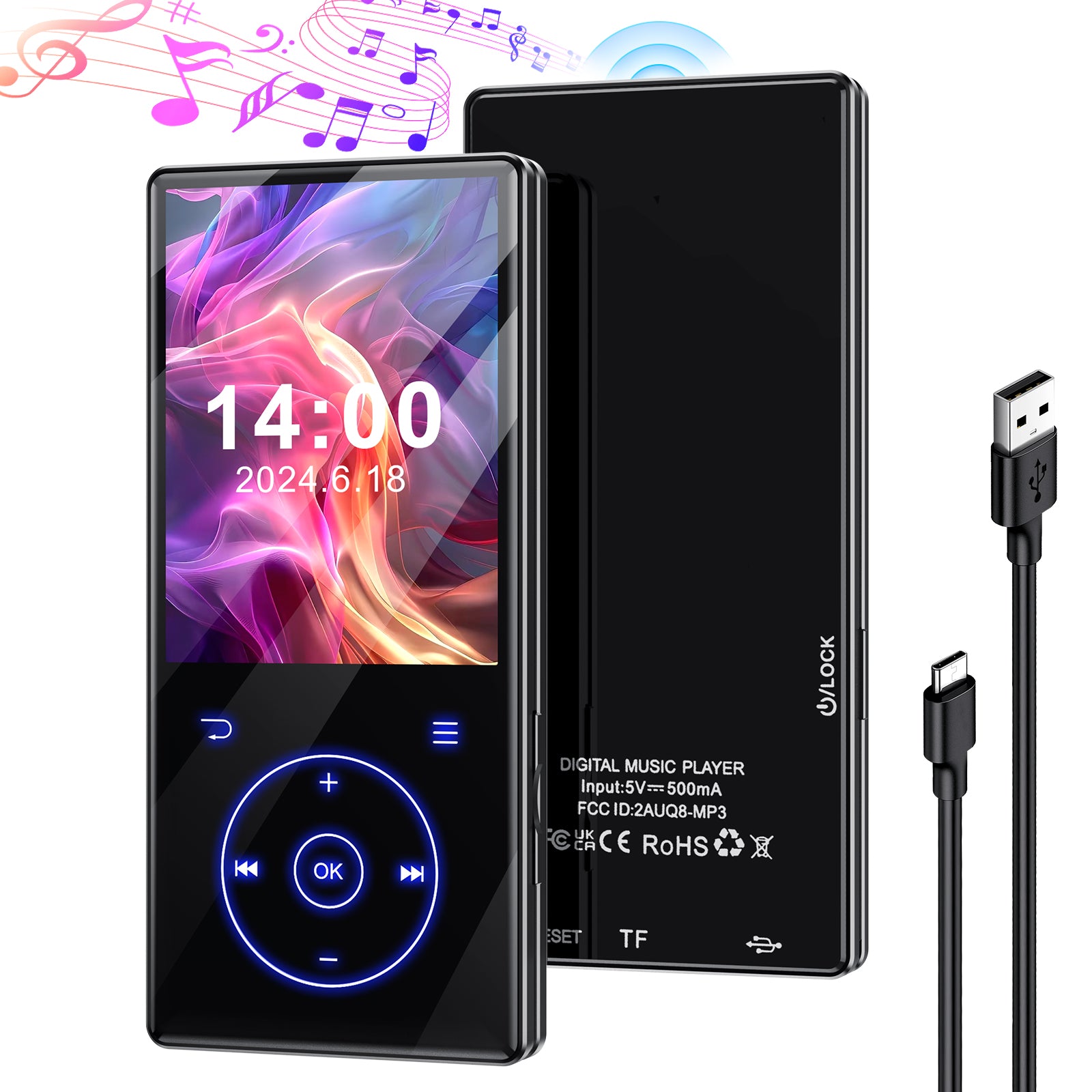 Player Bluetooth 32GB Support FM Radio Record TF Card Blue