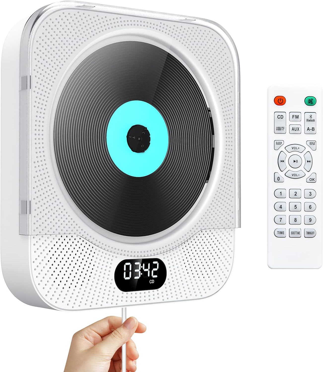Gueray CD Player Wall Mount Bluetooth HiFi Speaker Remote Control Supports FM Radio USB