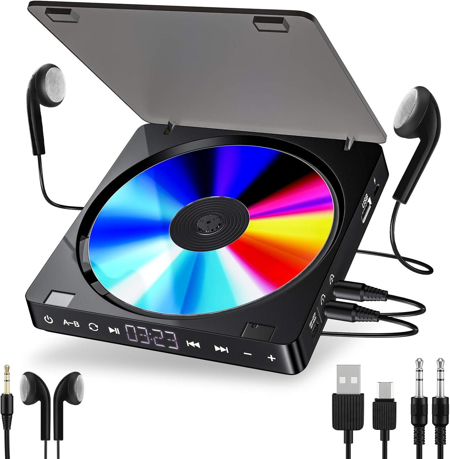 Gueray Portable CD Player with 1200mAh Battery & Dual 3.5mm Headphone Jacks