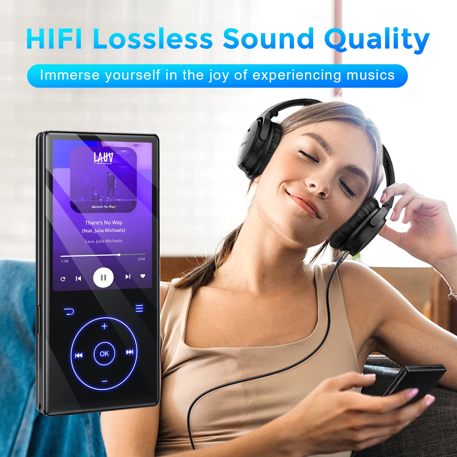 Player Bluetooth 32GB Support FM Radio Record TF Card Blue