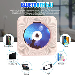 Portable CD Player with Bluetooth 5.0 for Desktop with HiFi Sound Speaker Pink
