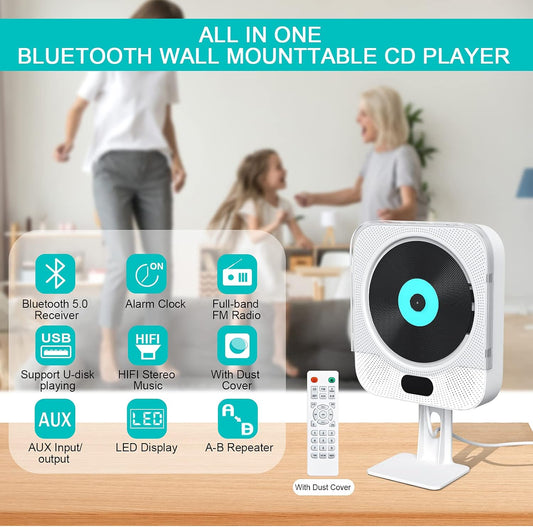 Gueray CD Player Wall Mount Bluetooth Speaker Remote Control Supports FM Radio