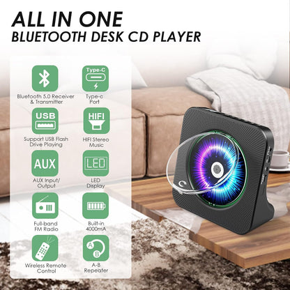 Gueray CD Player Portable Bluetooth Desktop Black & White