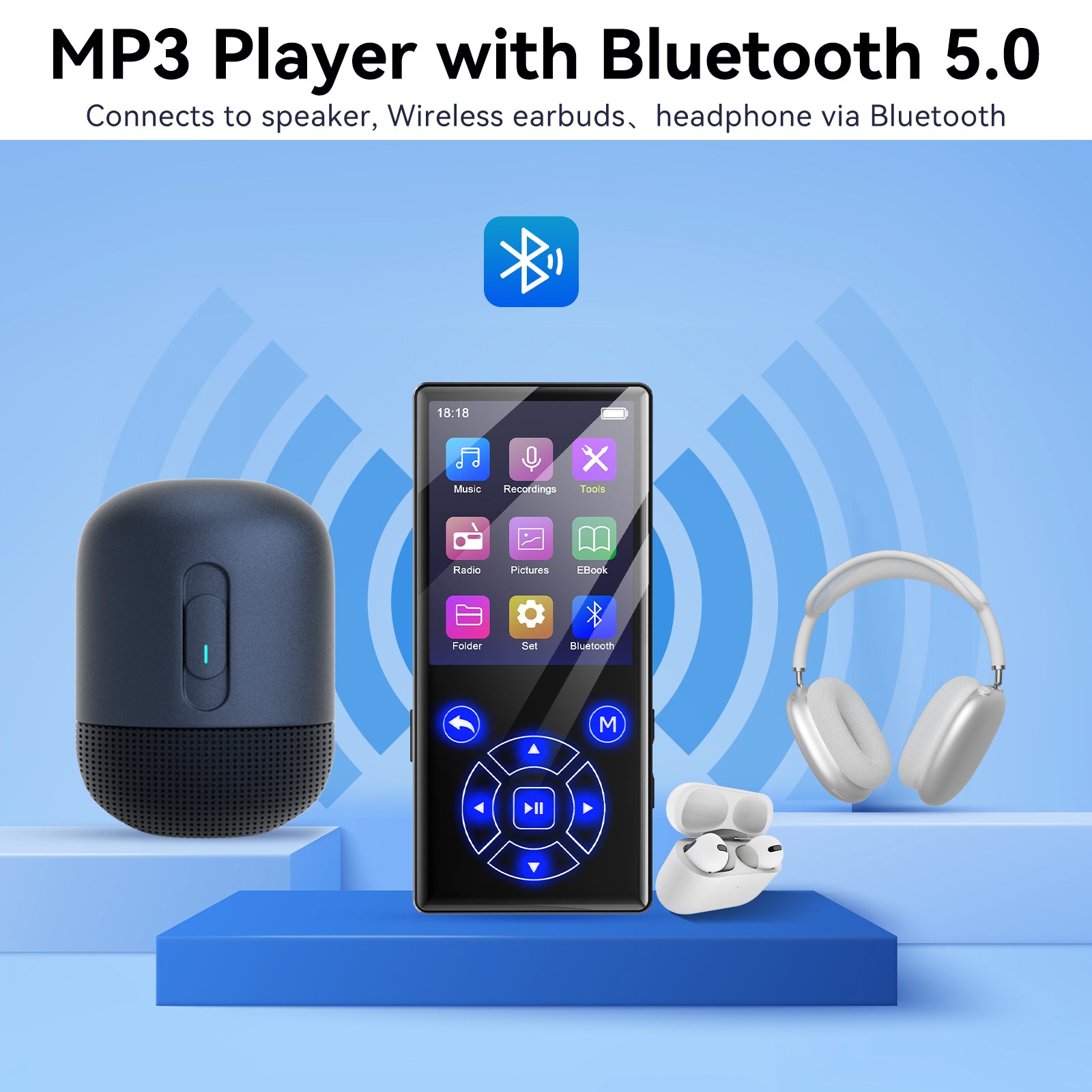 Gueray Bluetooth MP3 Player, Lossless Sound Quality, FM Radio & Video Playback Support（P3）