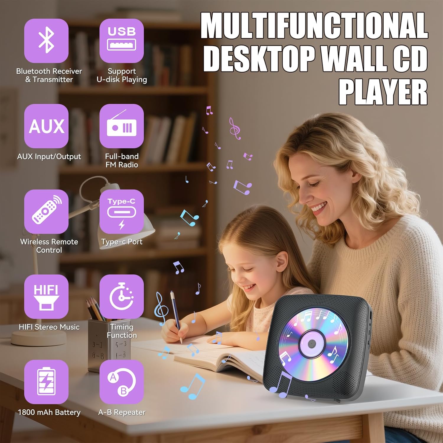 Gueray CD Player Portable with Bluetooth Wall Mountable