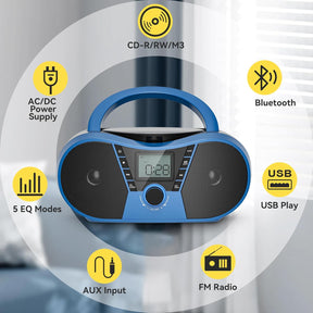 Gueray CD Player Boombox with Bluetooth with FM Radio USB MP3 Playback AUX Input Headphone Jack LCD Display