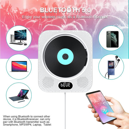 Gueray CD Player Wall Mount Bluetooth Speaker Remote Control Supports FM Radio