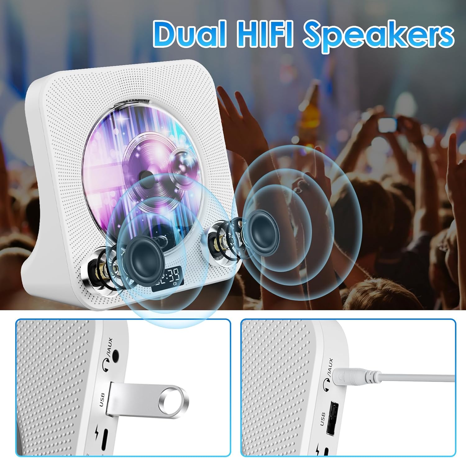 Gueray Desktop CD Player Bluetooth with Aux USB Headphone Jack