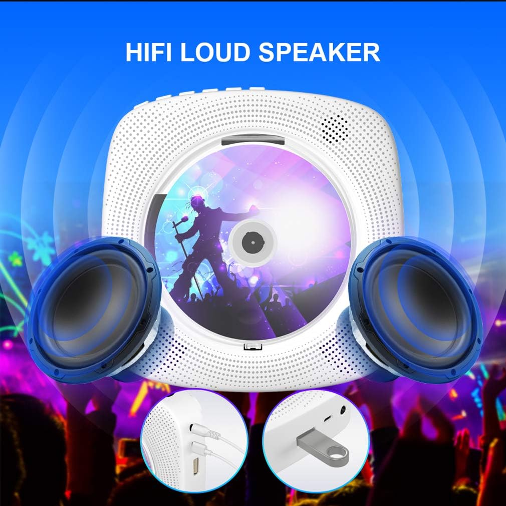 CD Player with Bluetooth Wall Mountable Built-in HiFi Speakers with LCD Screen Display