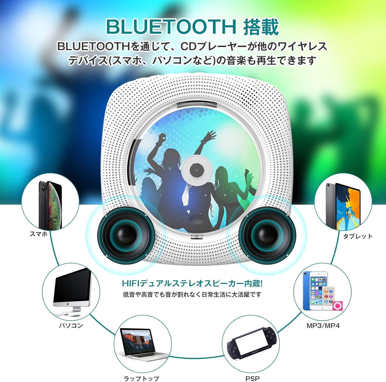 CD Player Wall Mountable & Desktop Bluetooth 4000mah Battery