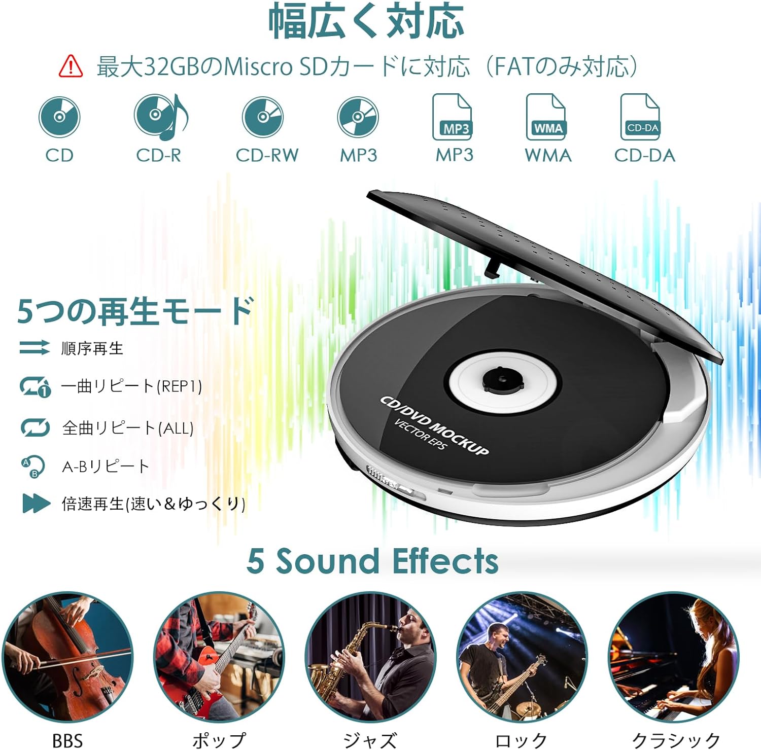 CD Player Portable Built-in 1000mah Rechargeable Battery Walkman