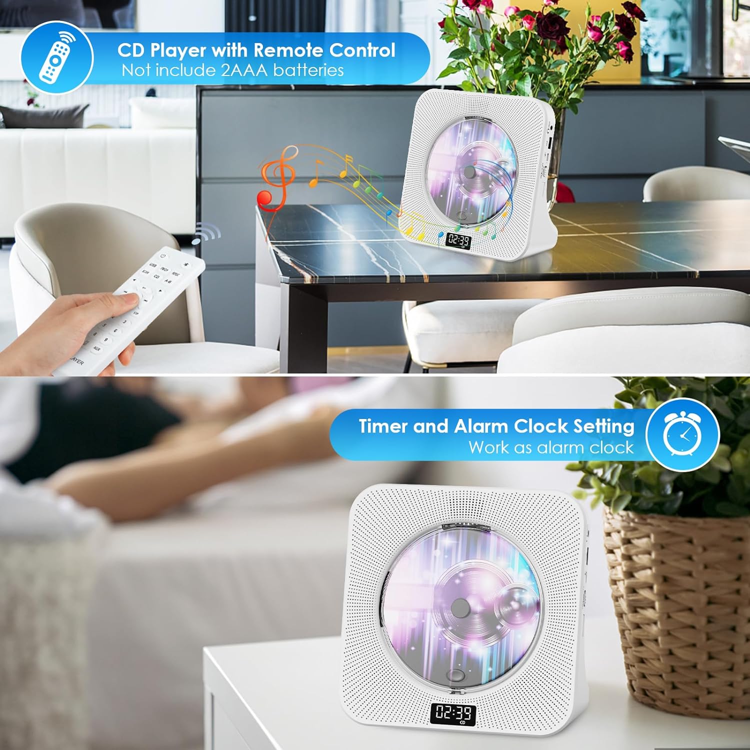 Gueray Desktop CD Player Bluetooth with Aux USB Headphone Jack