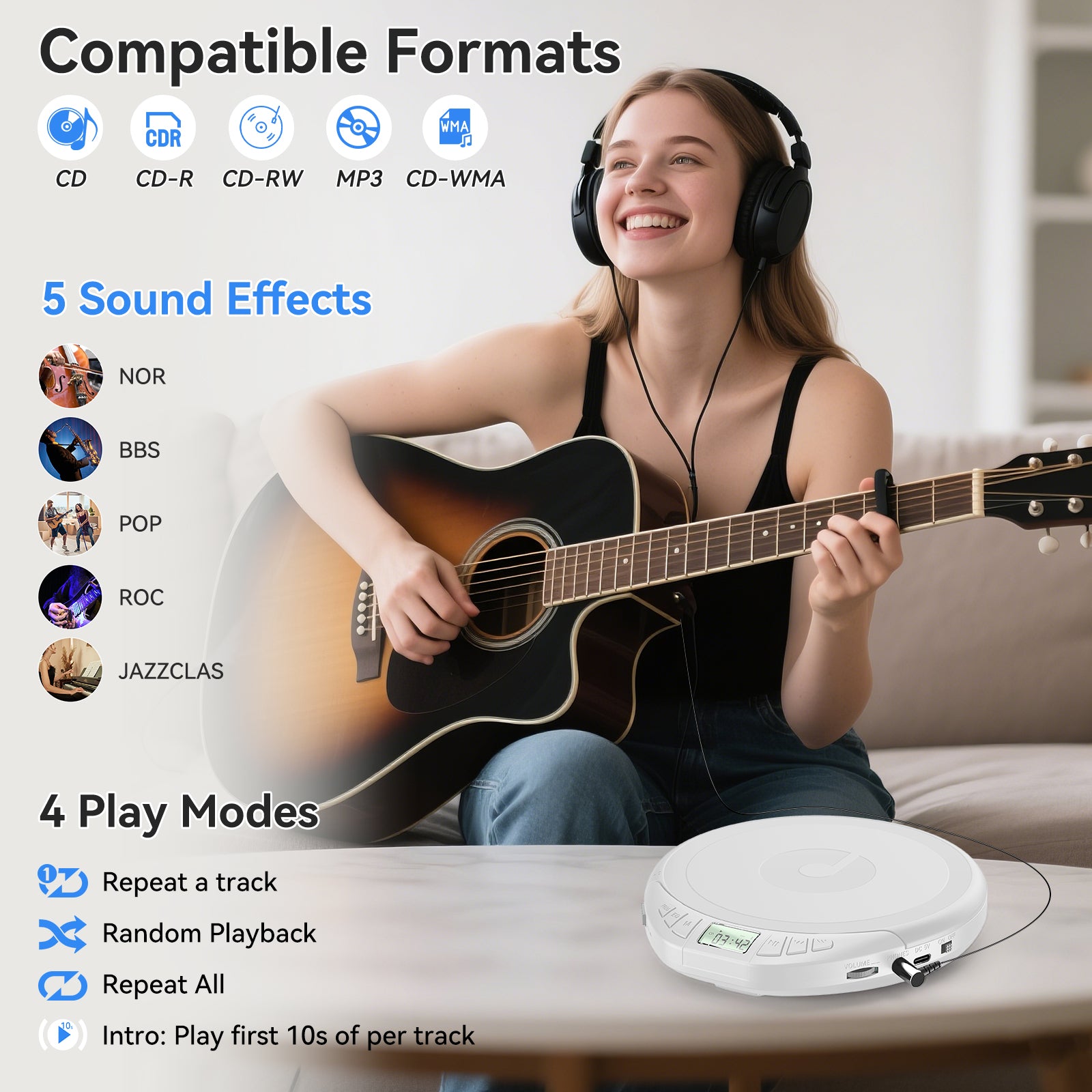 Gueray H01 Portable CD High Quality Sound Player with Free Earphones