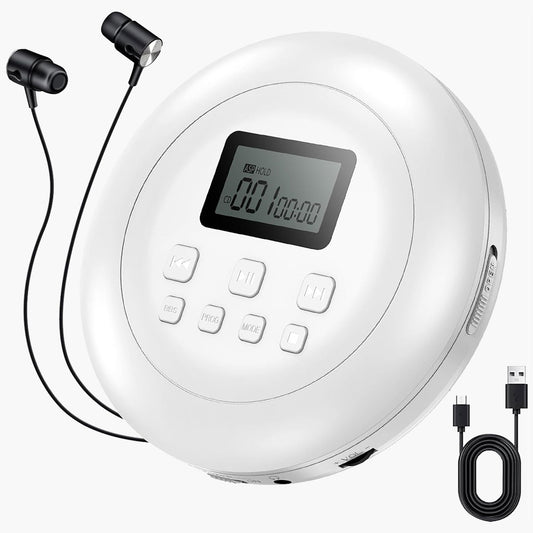 Gueray Portable CD Player Personal with Headphones White