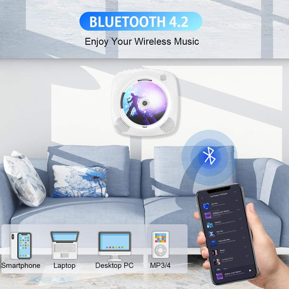 Gueray CD LCD Display Wall Mounted Built-in HiFi Speaker Bluetooth Player