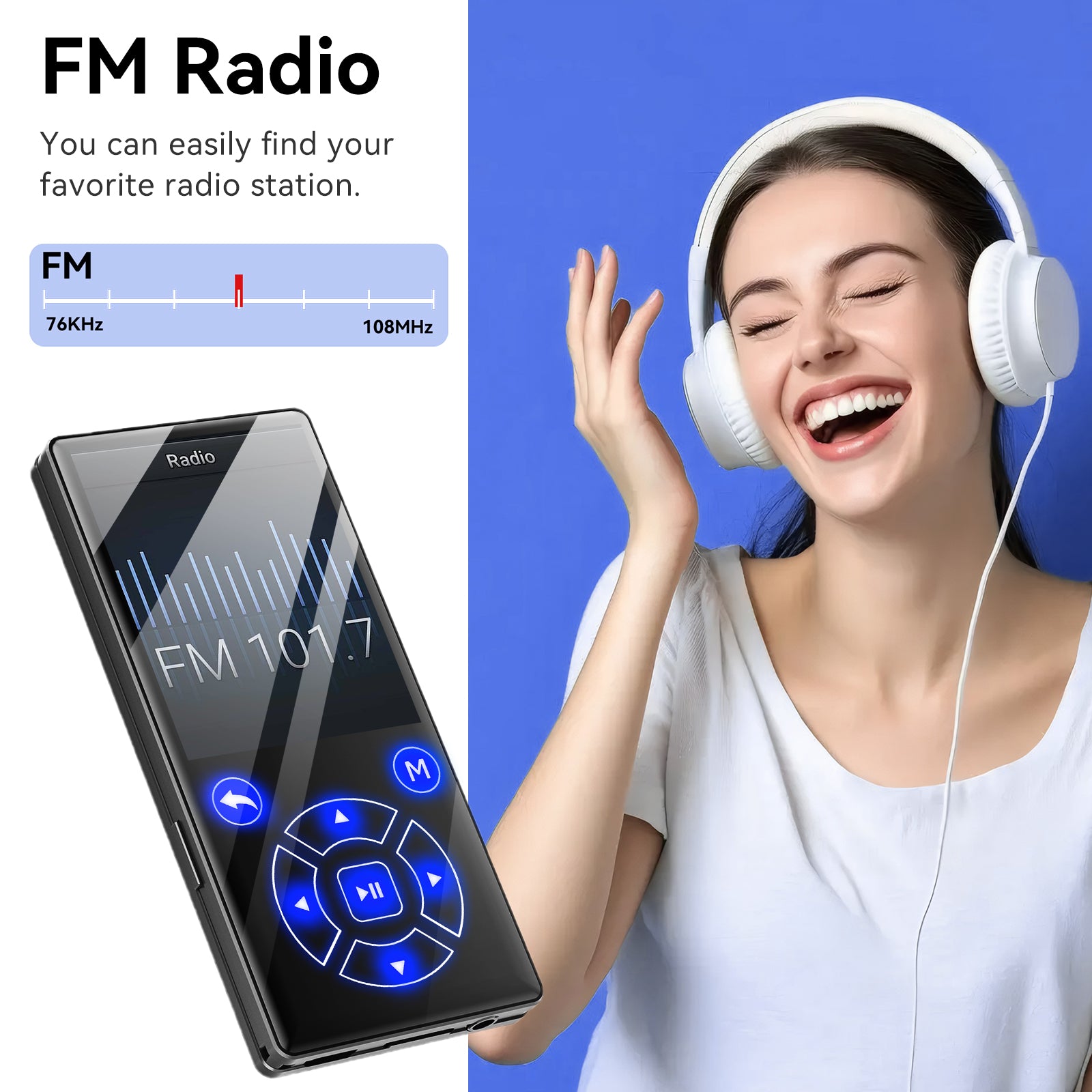 Gueray Bluetooth MP3 Player, Lossless Sound Quality, FM Radio & Video Playback Support（P3）