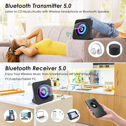 Gueray CD Player Portable Bluetooth Desktop Black & White