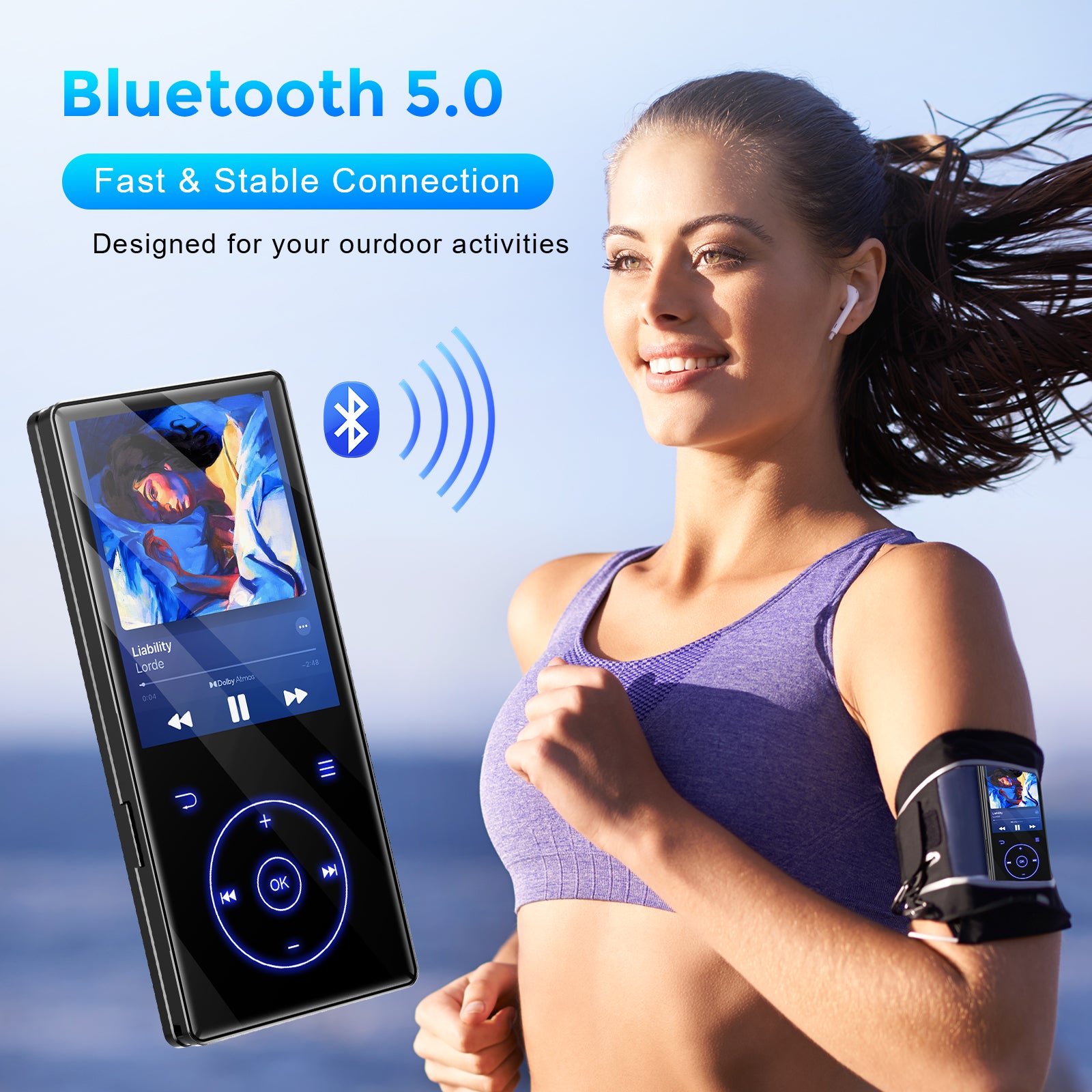 Player Bluetooth 32GB Support FM Radio Record TF Card Blue
