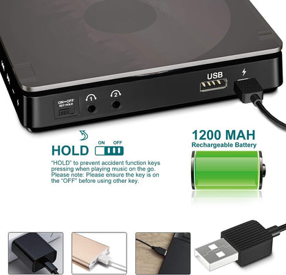 Gueray Portable CD Player with 1200mAh Battery & Dual 3.5mm Headphone Jacks