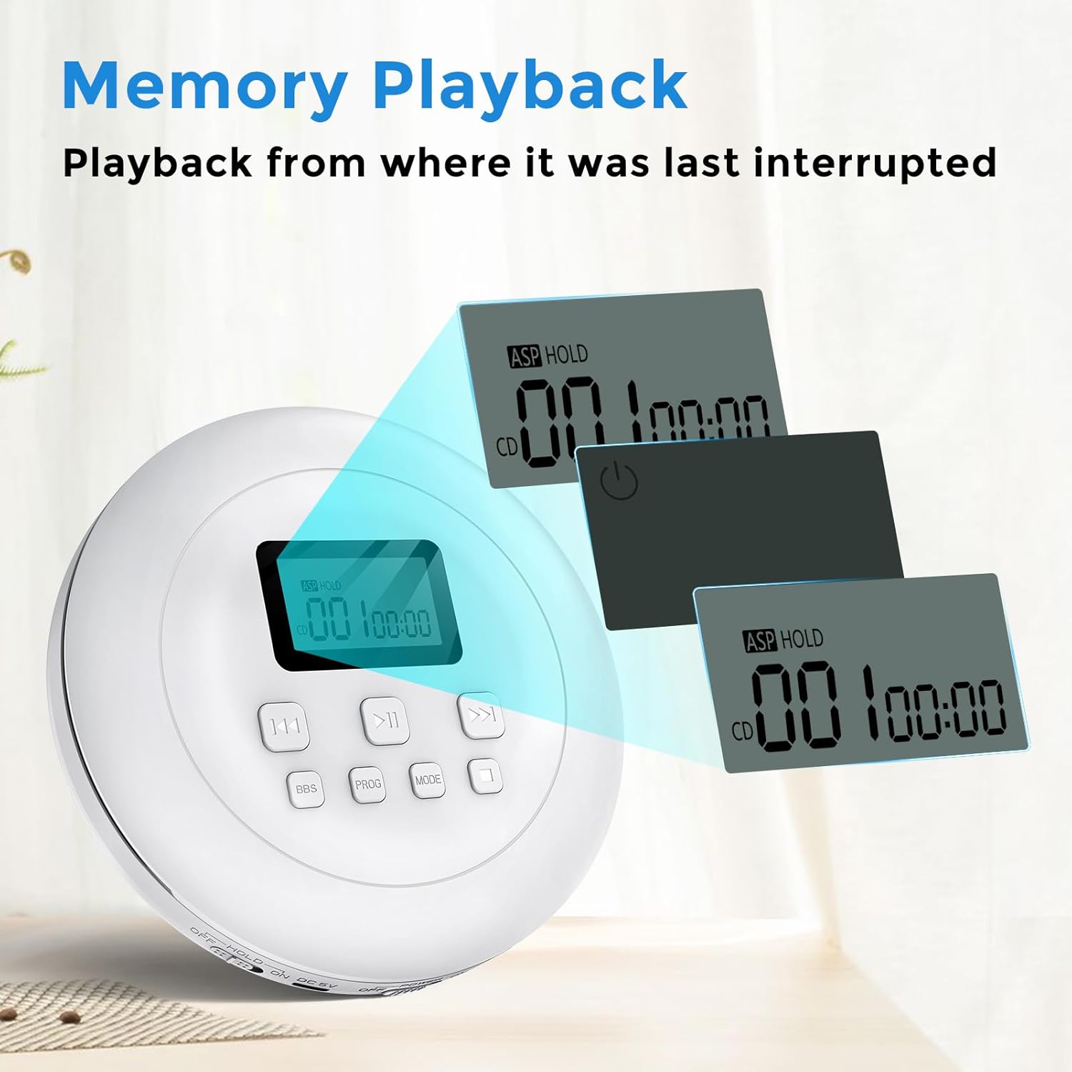 Gueray Portable CD Player Personal with Headphones White