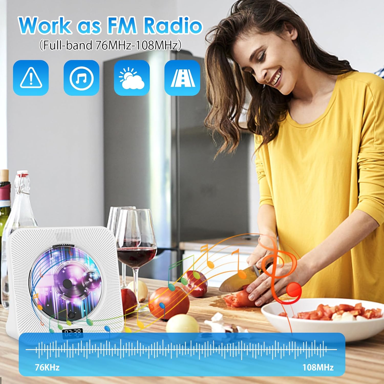 Gueray Desktop CD Player Bluetooth with Aux USB Headphone Jack