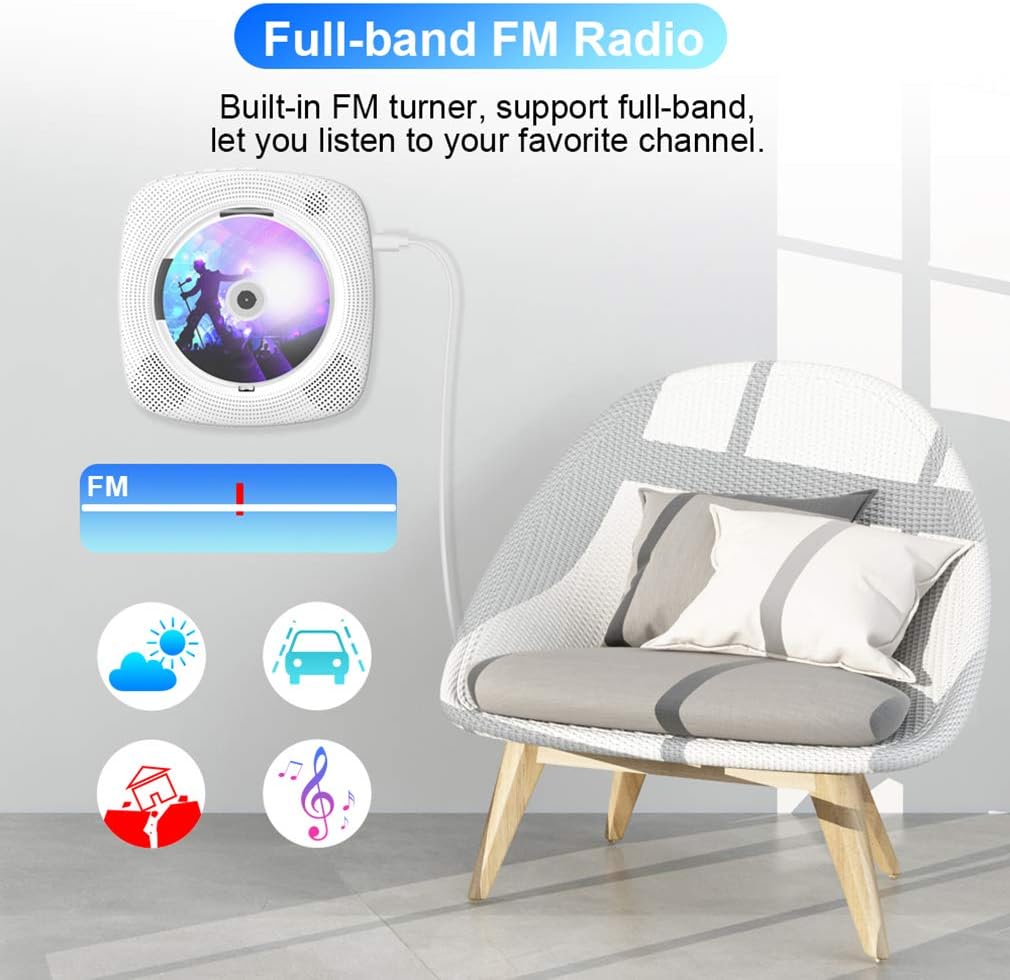 Gueray CD LCD Display Wall Mounted Built-in HiFi Speaker Bluetooth Player