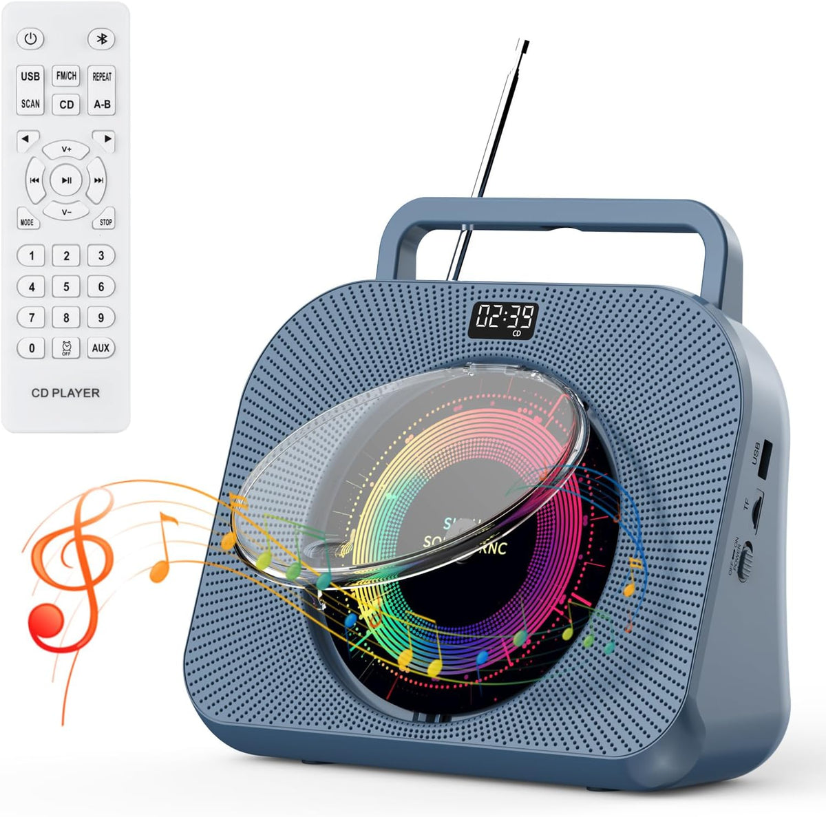 CD Player for Home Bluetooth Desktop Blue