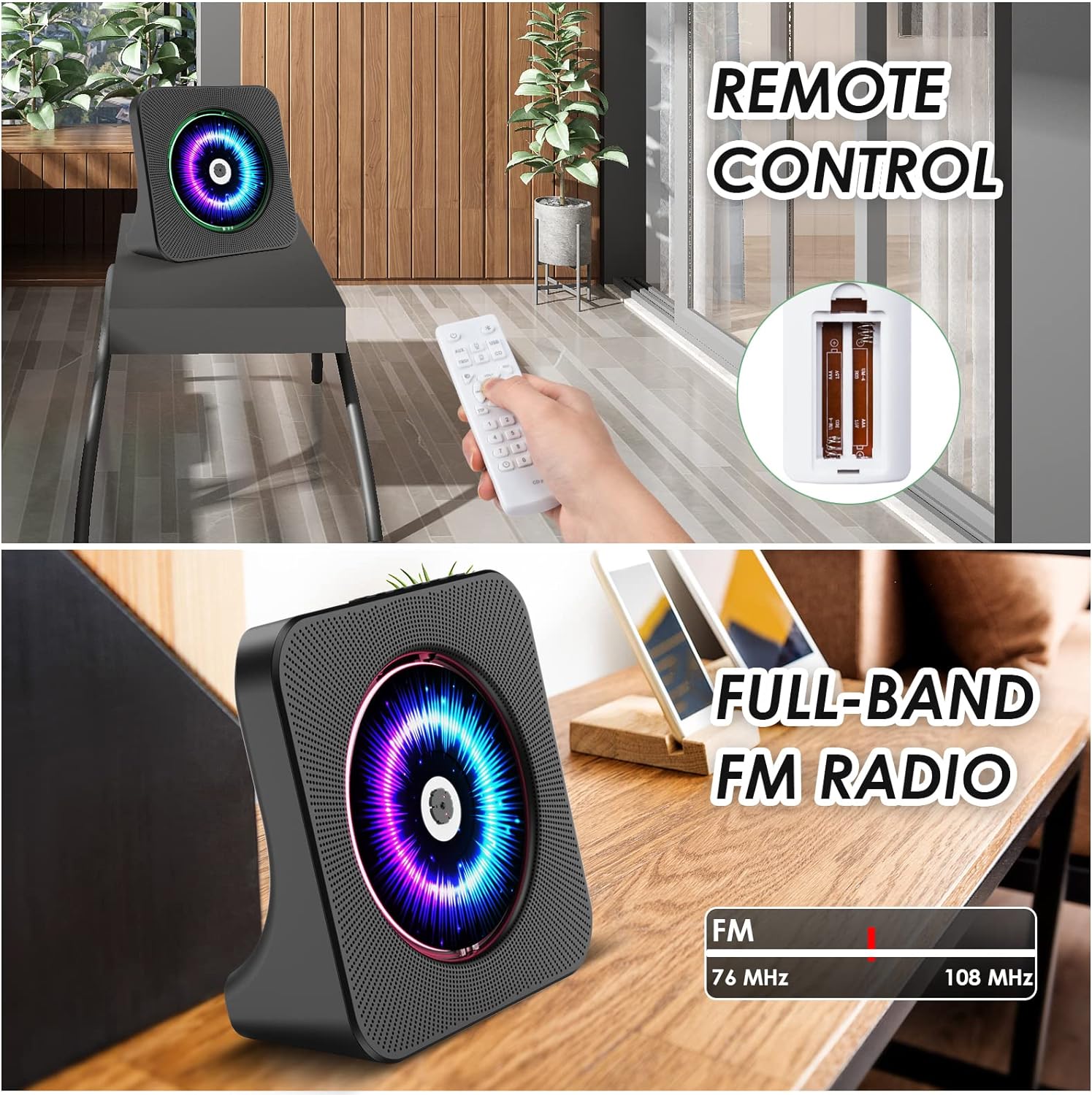 Gueray CD Player Portable Bluetooth Desktop 4000mAh Rechargeable Black