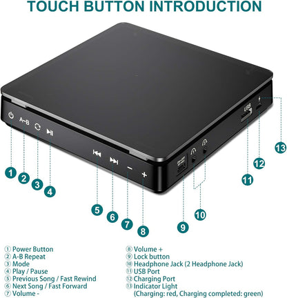 Gueray Portable CD Player with 1200mAh Battery & Dual 3.5mm Headphone Jacks