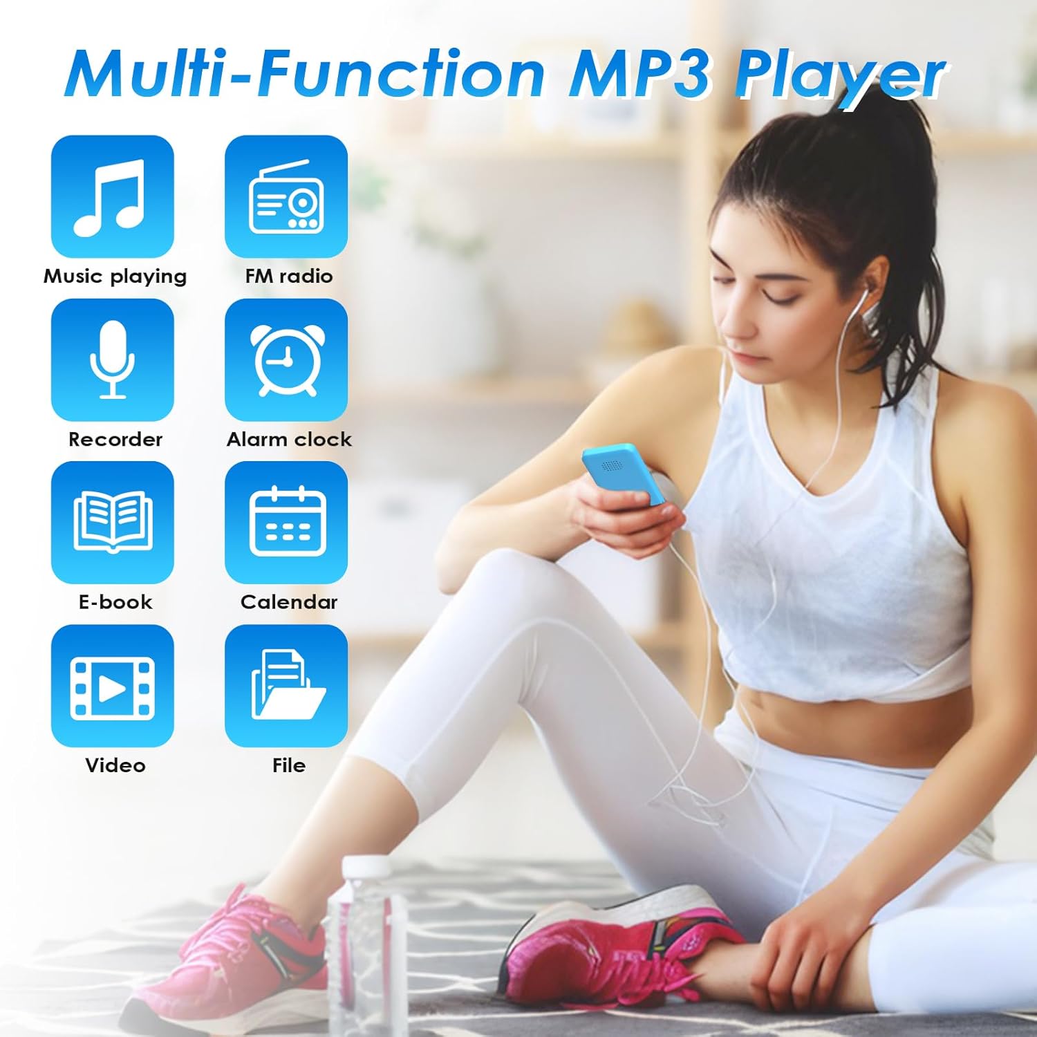 Player Bluetooth 32GB Support FM Radio Record TF Card Blue