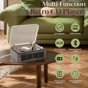 Gueray CD Player Bluetooth Retro CD Player for Home Stereo Raido CD Player with Speaker and FM Radio Retro