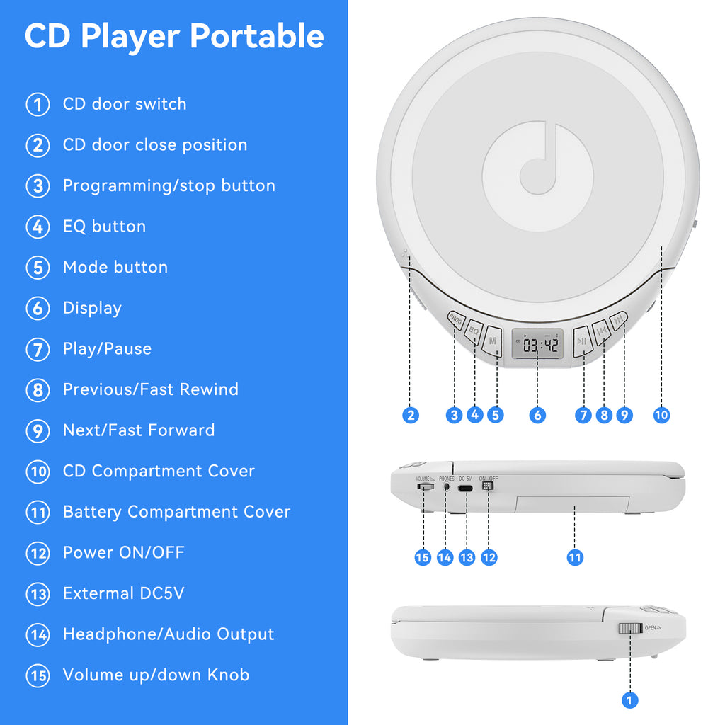 Gueray H01 Portable CD High Quality Sound Player with Free Earphones