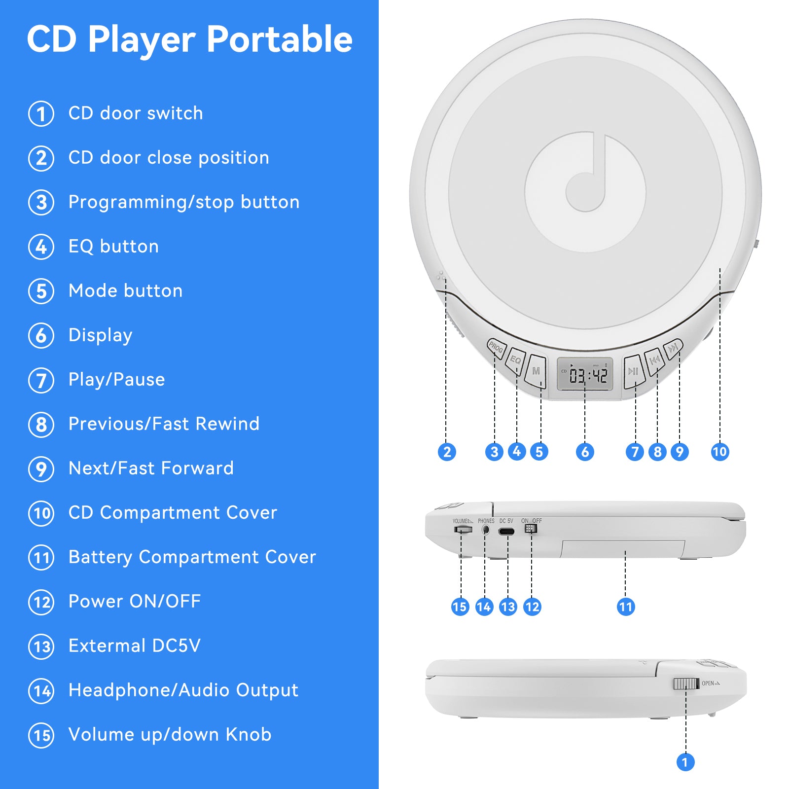 Gueray H01 Portable CD High Quality Sound Player with Free Earphones